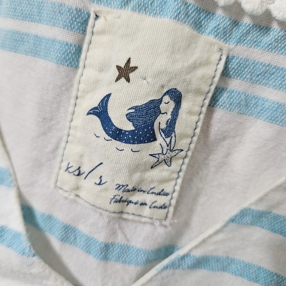 Anthropologie Mermaid Swimsuit Cover Up White Stripe Belted Poncho Womens XS/S - Picture 10 of 14